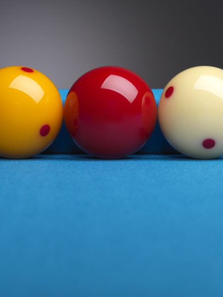 yellow, red and white billiard ball