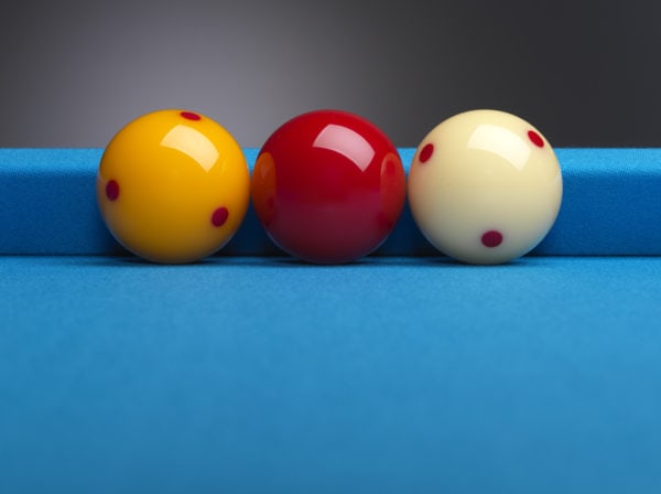 yellow, red and white billiard ball